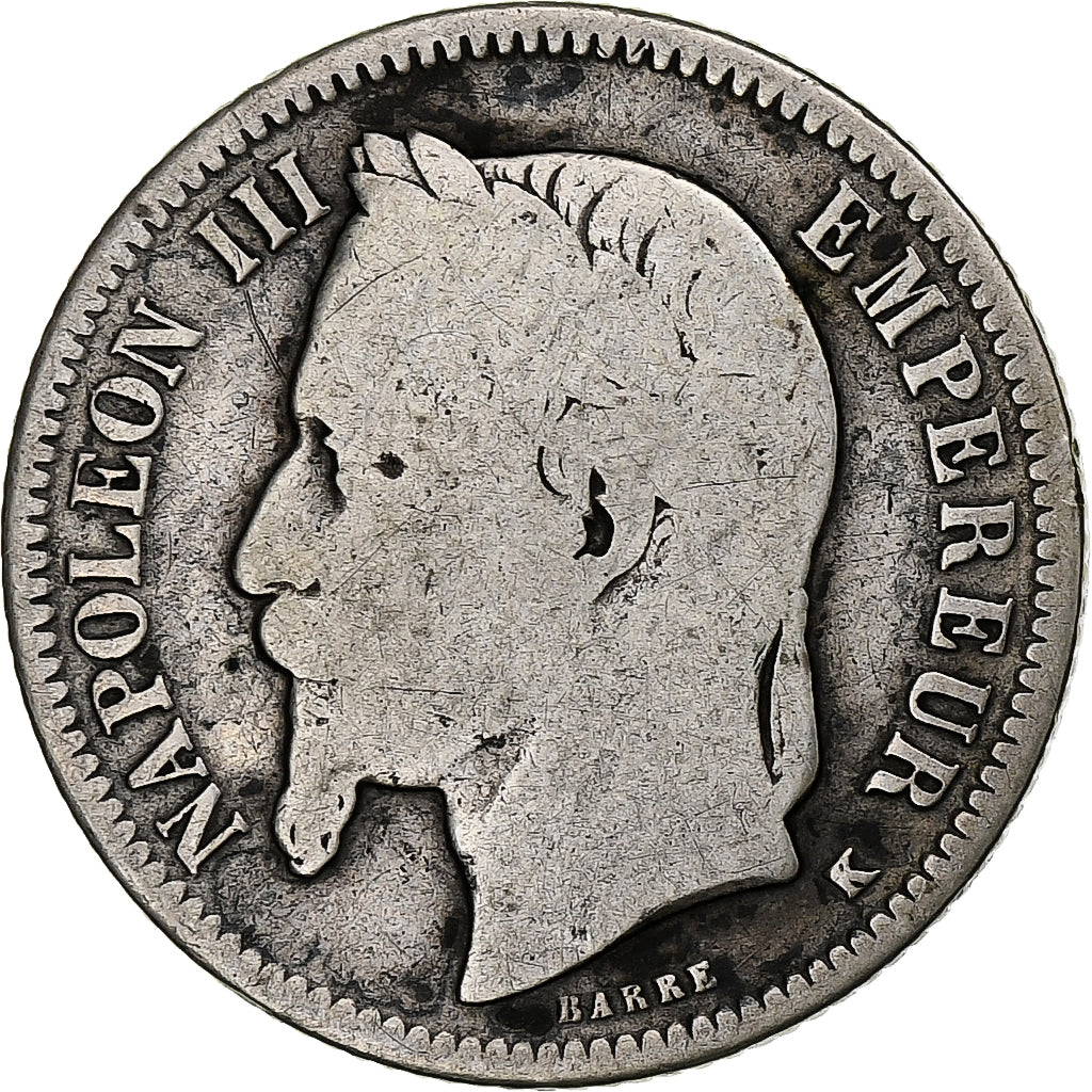 Frankrijk, Napoleon III, Napoléon III, Franc, 1867, Bordeaux, ZG+, Zilver