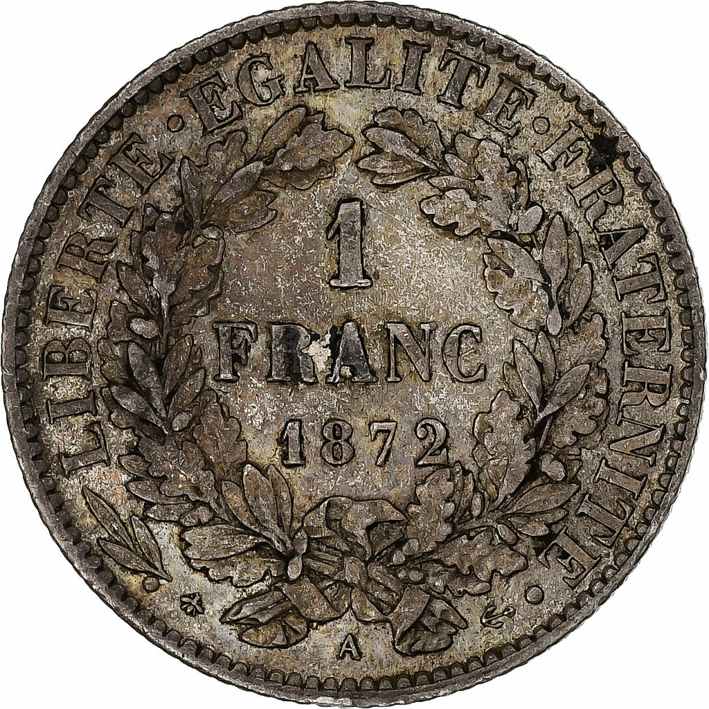 França, Cérès, Franc, 1872, Paris, AU(50-53), Prata, KM:822.1, Gadoury:465a