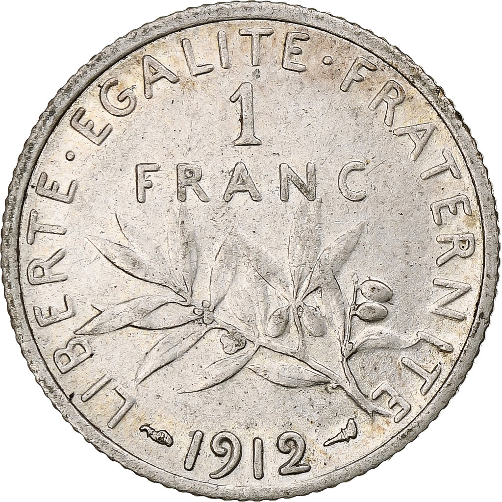 Frankrijk, Semeuse, Franc, 1912, Paris, ZF+, Zilver, KM:844.1, Gadoury:467