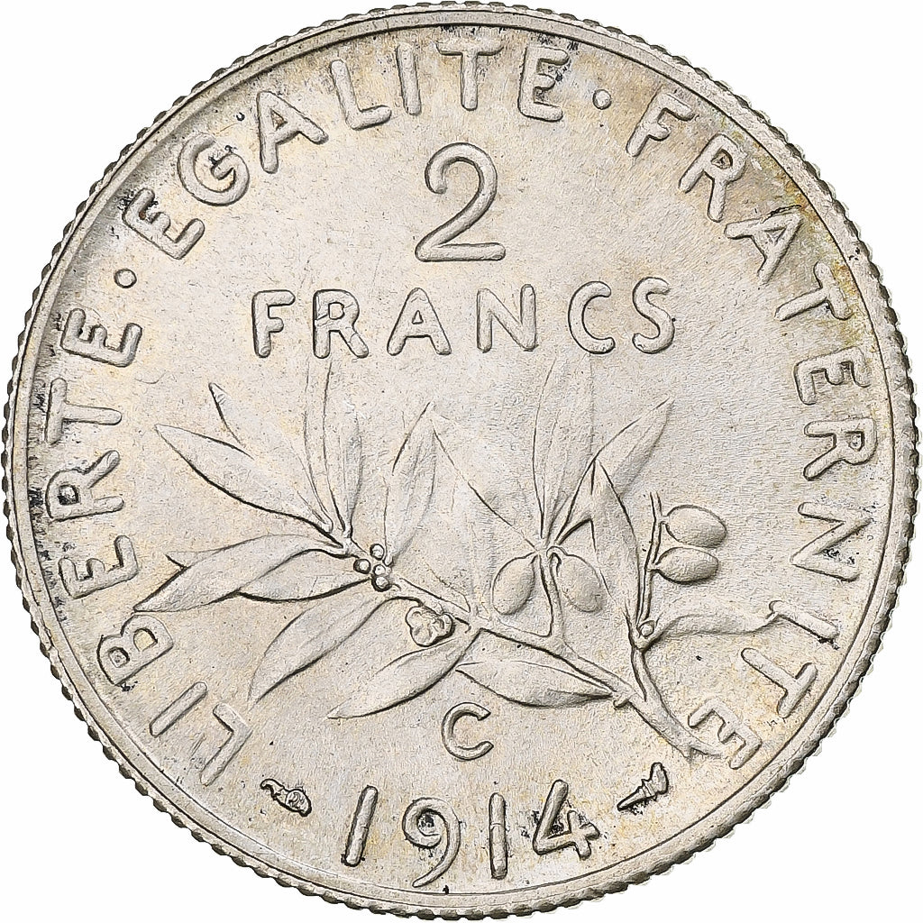 Francia, Semeuse, 2 Francs, 1914, Castelsarrasin, EBC+, Plata, KM:845.2