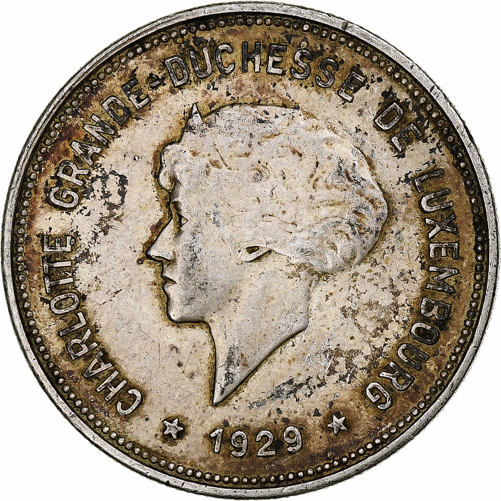 Luxembourg, Charlotte, 5 Francs, 1929, AU(55-58), Silver, KM:38
