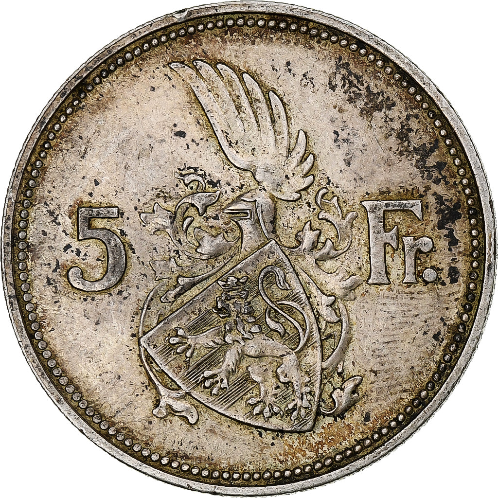 Luxembourg, Charlotte, 5 Francs, 1929, AU(55-58), Silver, KM:38