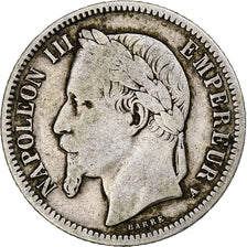 França, Napoleon III, Franc, 1866, Paris, Prata, VF(20-25), Gadoury:463