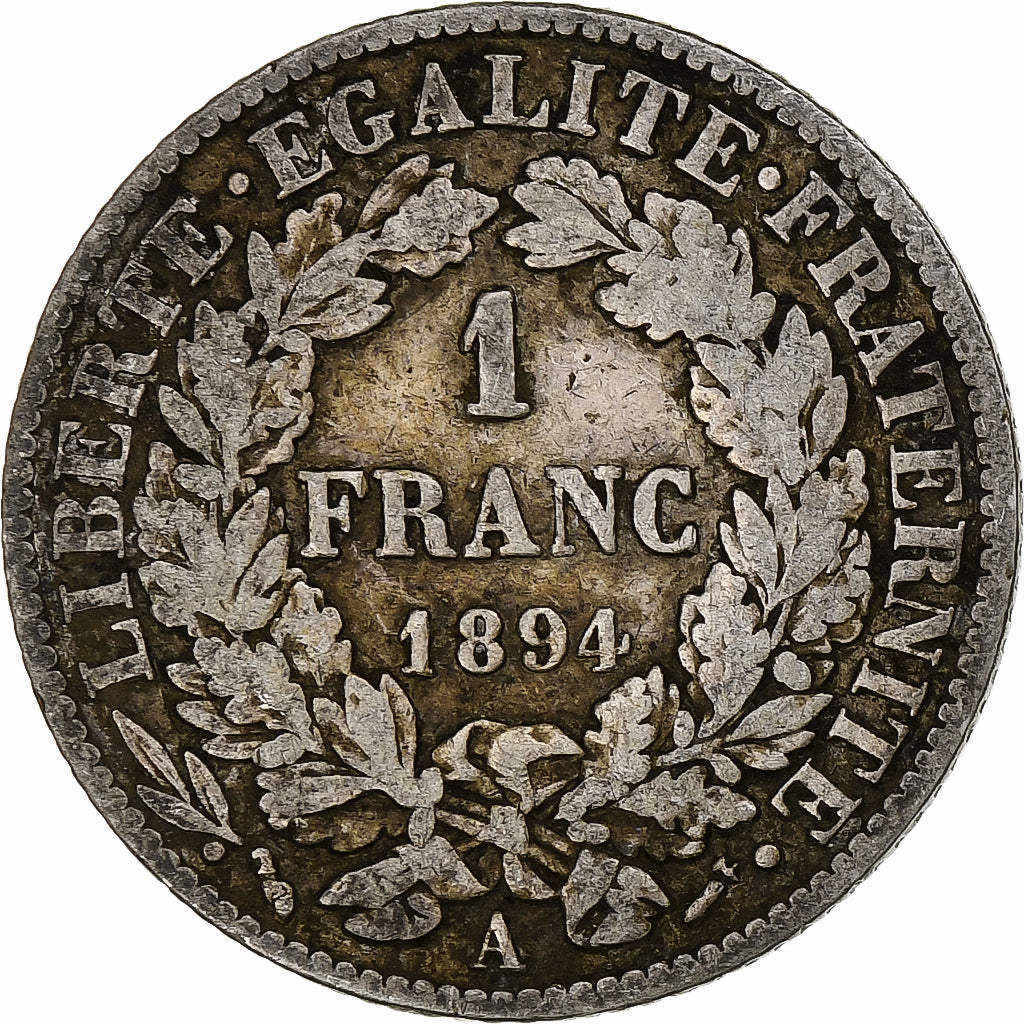 França, Franc, Cérès, 1894, Paris, Prata, F(12-15), Gadoury:465a, Le