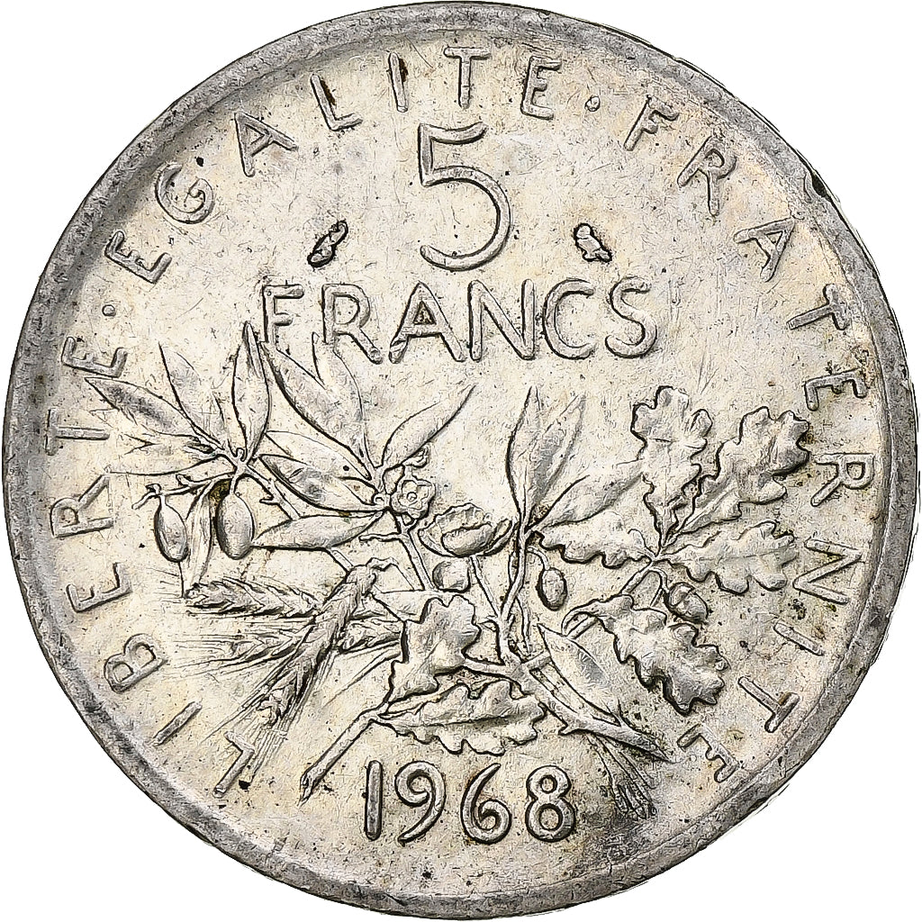 Francja, 5 Francs, Semeuse, 1968, Paris, Srebro, AU(50-53), Gadoury:770, Le
