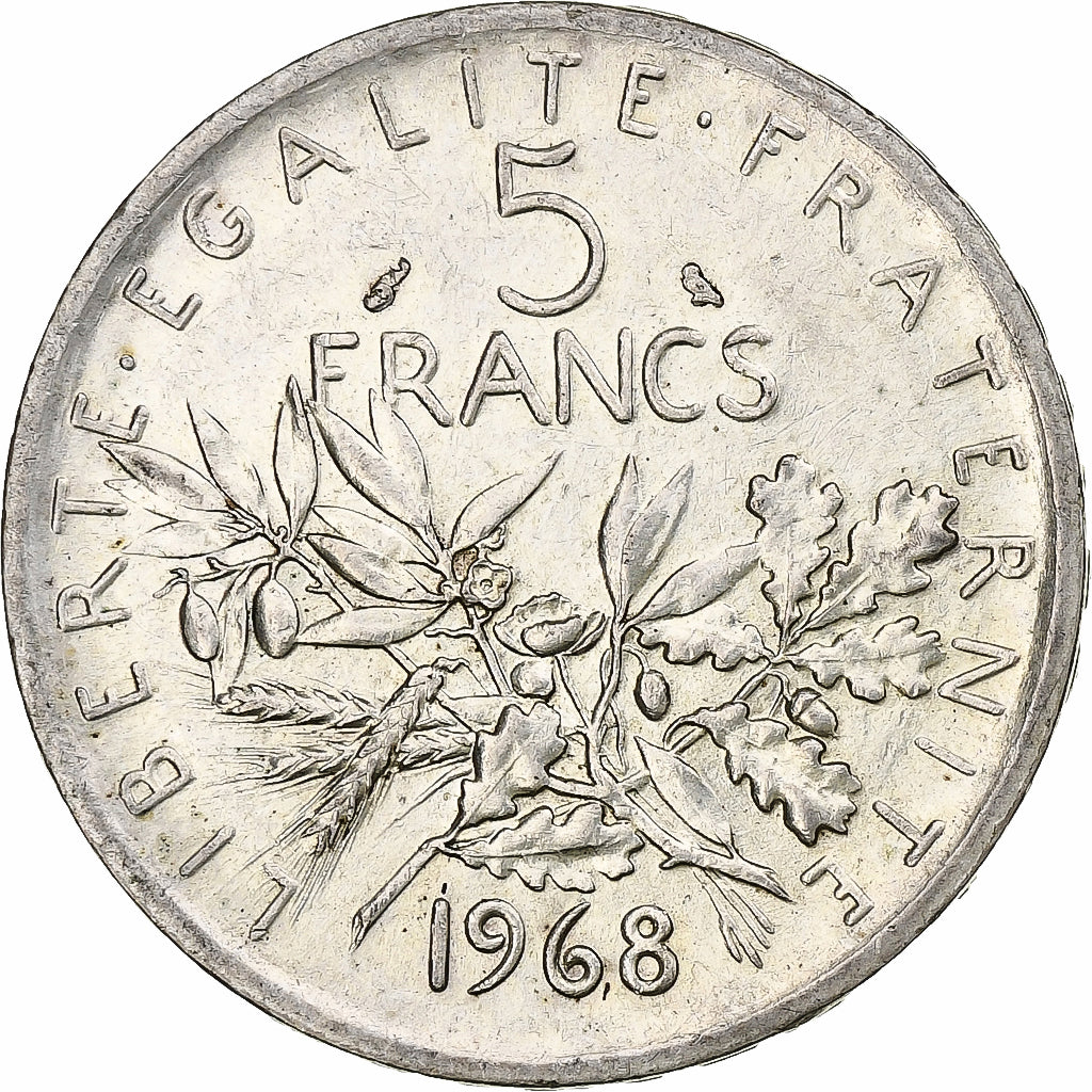 France, 5 Francs, Semeuse, 1968, Paris, Silver, MS(60-62), Gadoury:770, Le