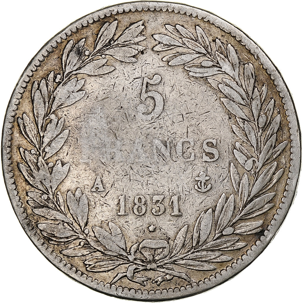 Francia, 5 Francs, Louis-Philippe, 1831, Paris, Argento, MB, Gadoury:676, Le