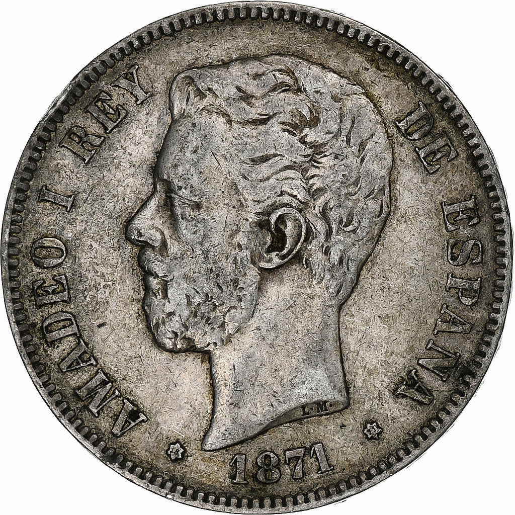 Hiszpania, Amadeao I, 5 Pesetas, 1871, Madrid, Srebro, EF(40-45), KM:666