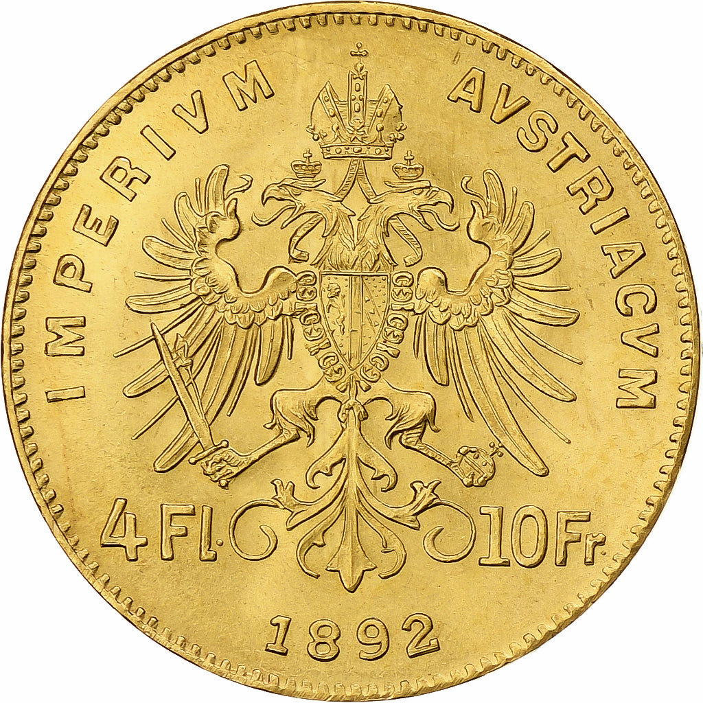 Austria, Franz Joseph I, 4 Florin 10 Francs, 1892, Gold, MS(65-70), KM:2260