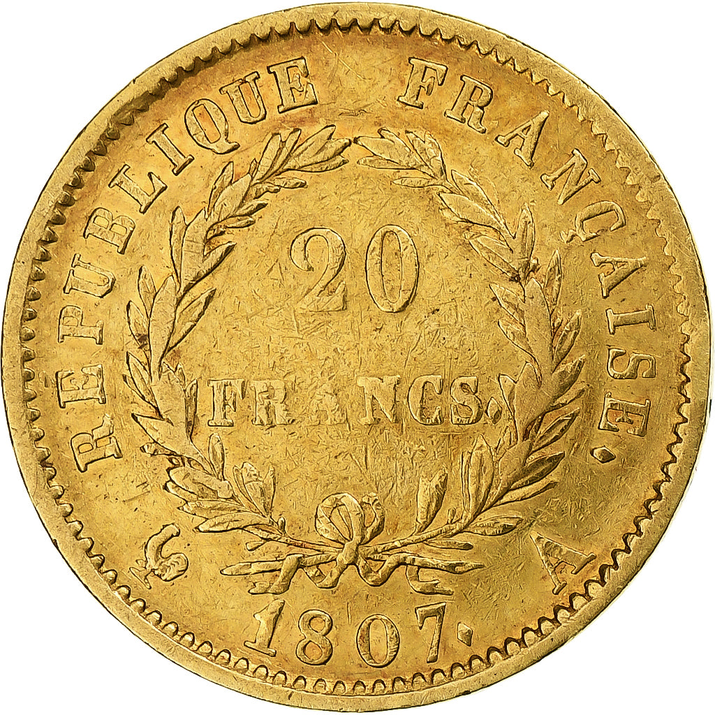 Francia, 20 Francs, Napoléon I, 1807, Paris, Oro, MBC, Gadoury:1024, Le