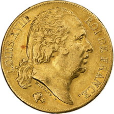 França, Louis XVIII, 20 Francs, 1819, Paris, Dourado, AU(55-58), Gadoury:1028