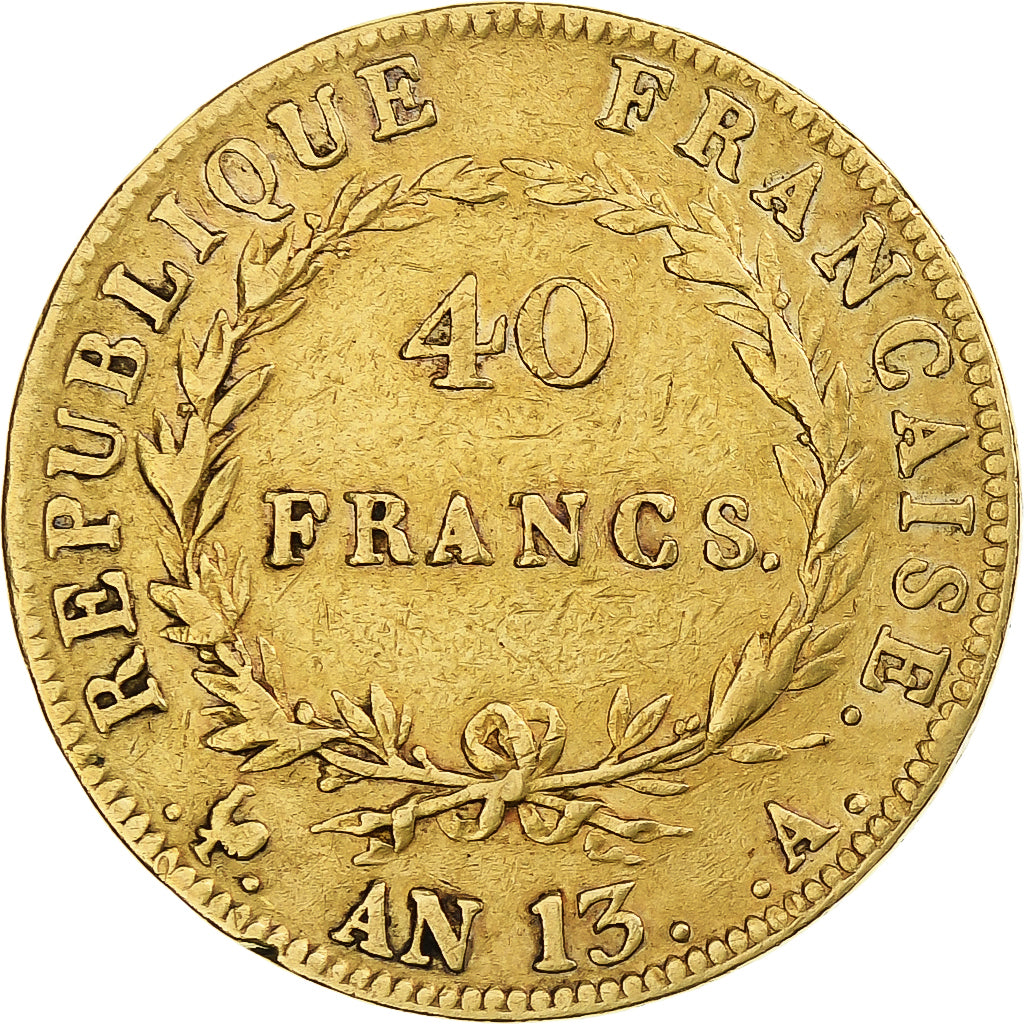 Francja, 40 Francs, Napoléon I, AN 13, Paris, Złoto, VF(30-35), Gadoury:1081