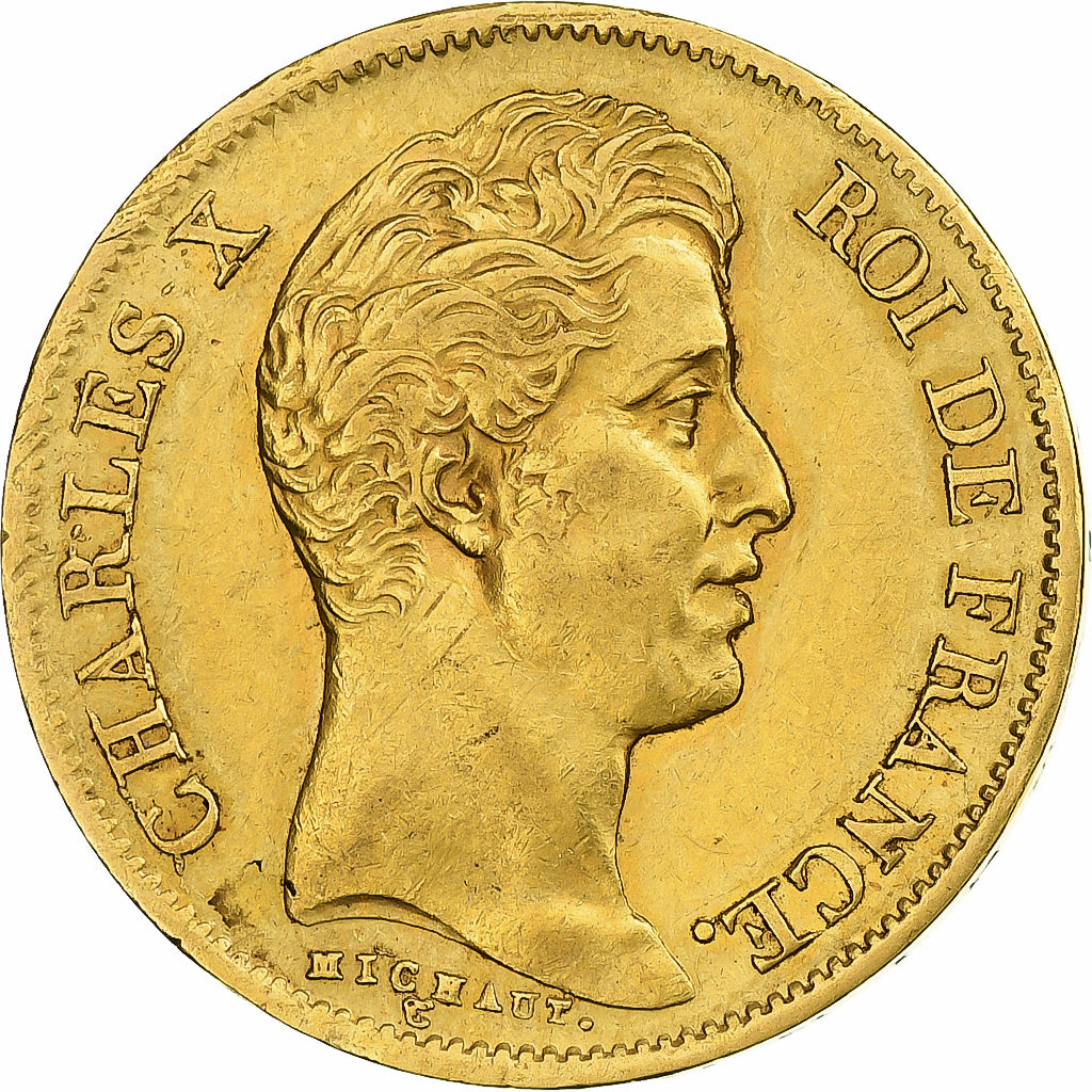 França, 40 Francs, Charles X, 1830, Paris, Dourado, AU(50-53), Gadoury:1105, Le
