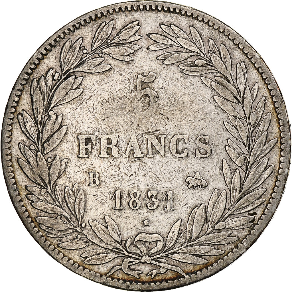 France, Louis-Philippe, 5 Francs, 1831, Rouen, Tranche en creux, Silver