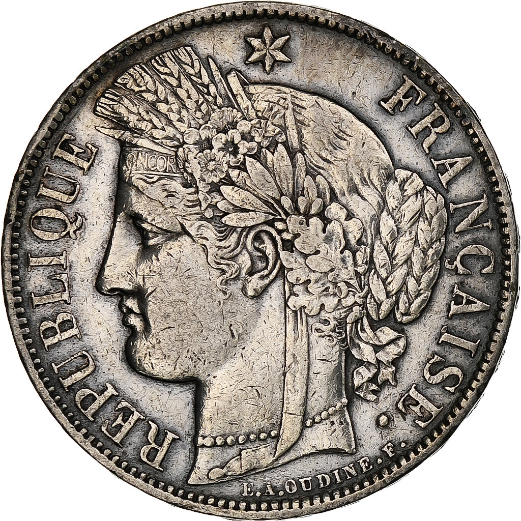 France, 5 Francs, Cérès, 1870, Paris, Silver, EF(40-45), Gadoury:742