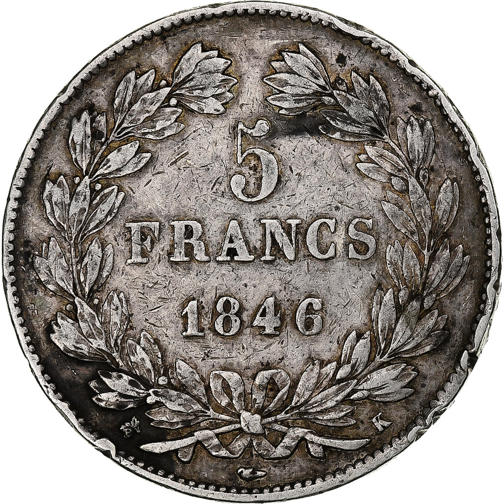Francia, 5 Francs, Louis-Philippe, 1846, Bordeaux, Argento, MB+, Gadoury:678a