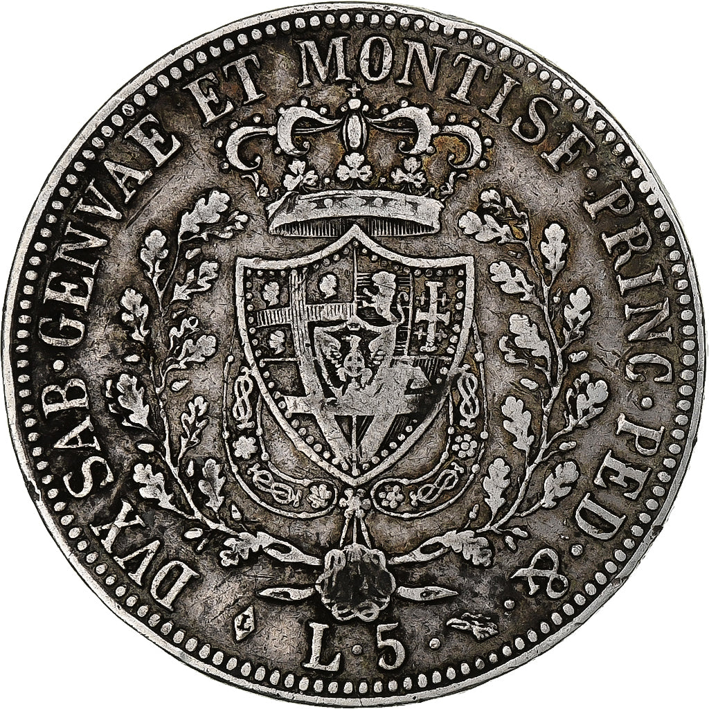 STATI ITALIANI, SARDINIA, Carlo Felice, 5 Lire, 1826, Torino, Argento, BB