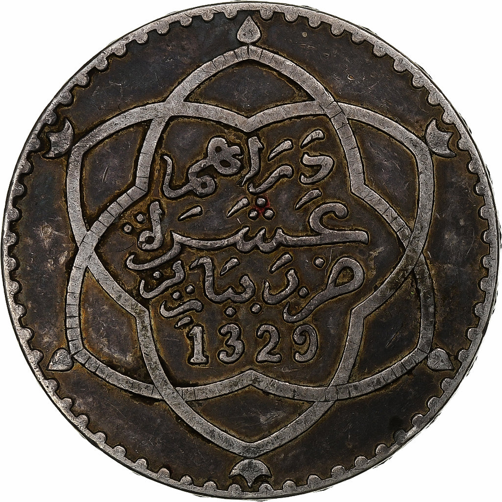 Marokko, 'Abd al-Hafiz, Rial, 10 Dirhams, 1911, bi-Bariz, Silber, SS