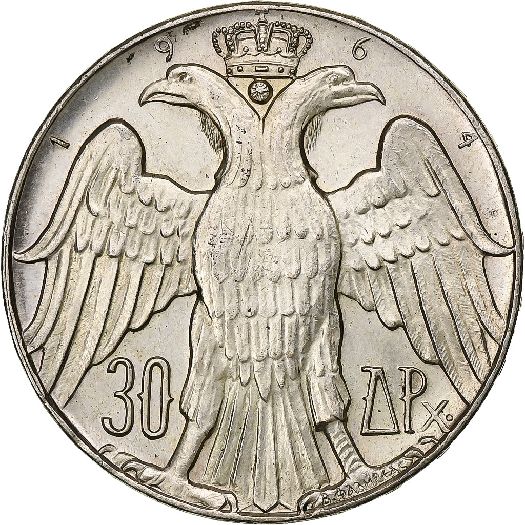 Grèce, Constantin II, 30 Drachmai, 1964, Argent, SUP, KM:87
