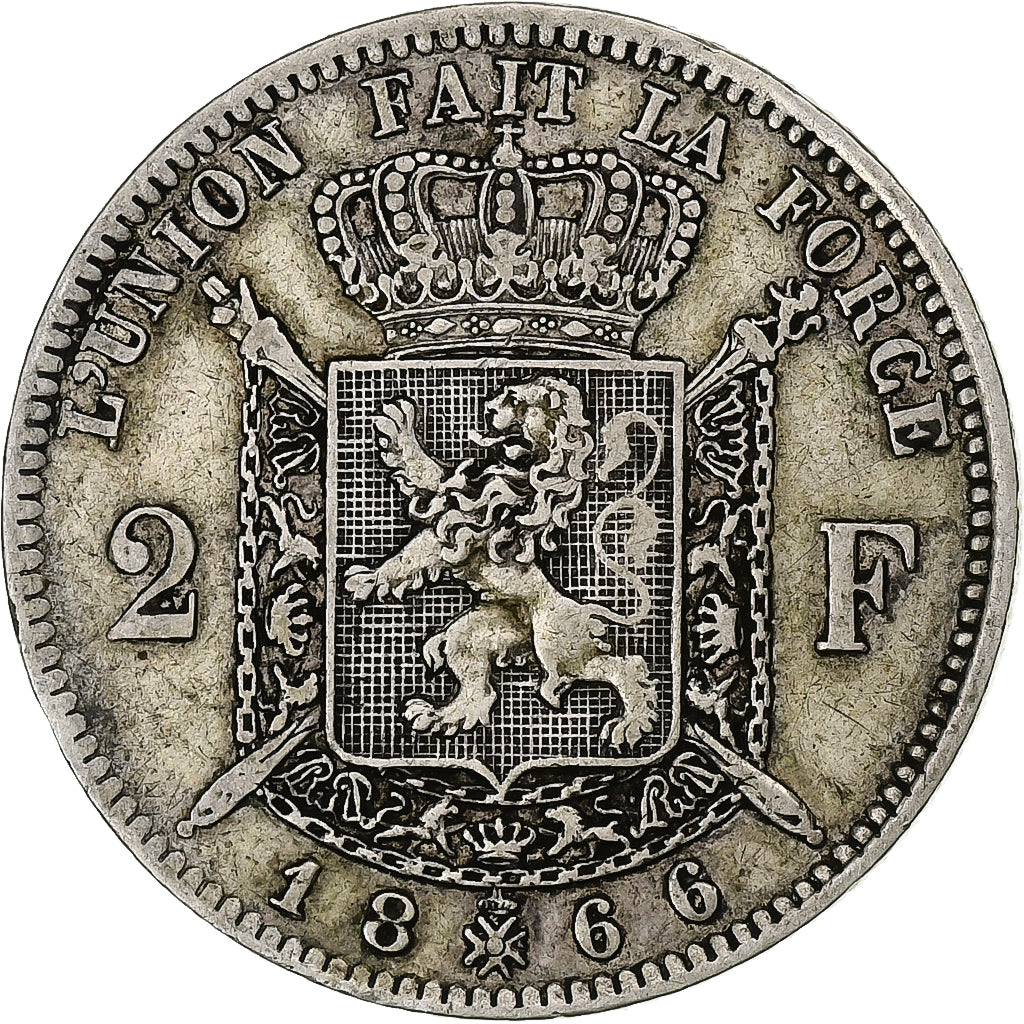 Belgium, Leopold II, 2 Francs, 2 Frank, 1866, Silver, VF(30-35), KM:30.1