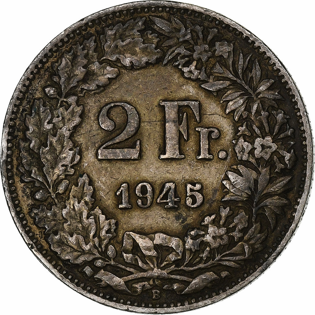 Switzerland, 2 Francs, 1945, Bern, Silver, EF(40-45), KM:21