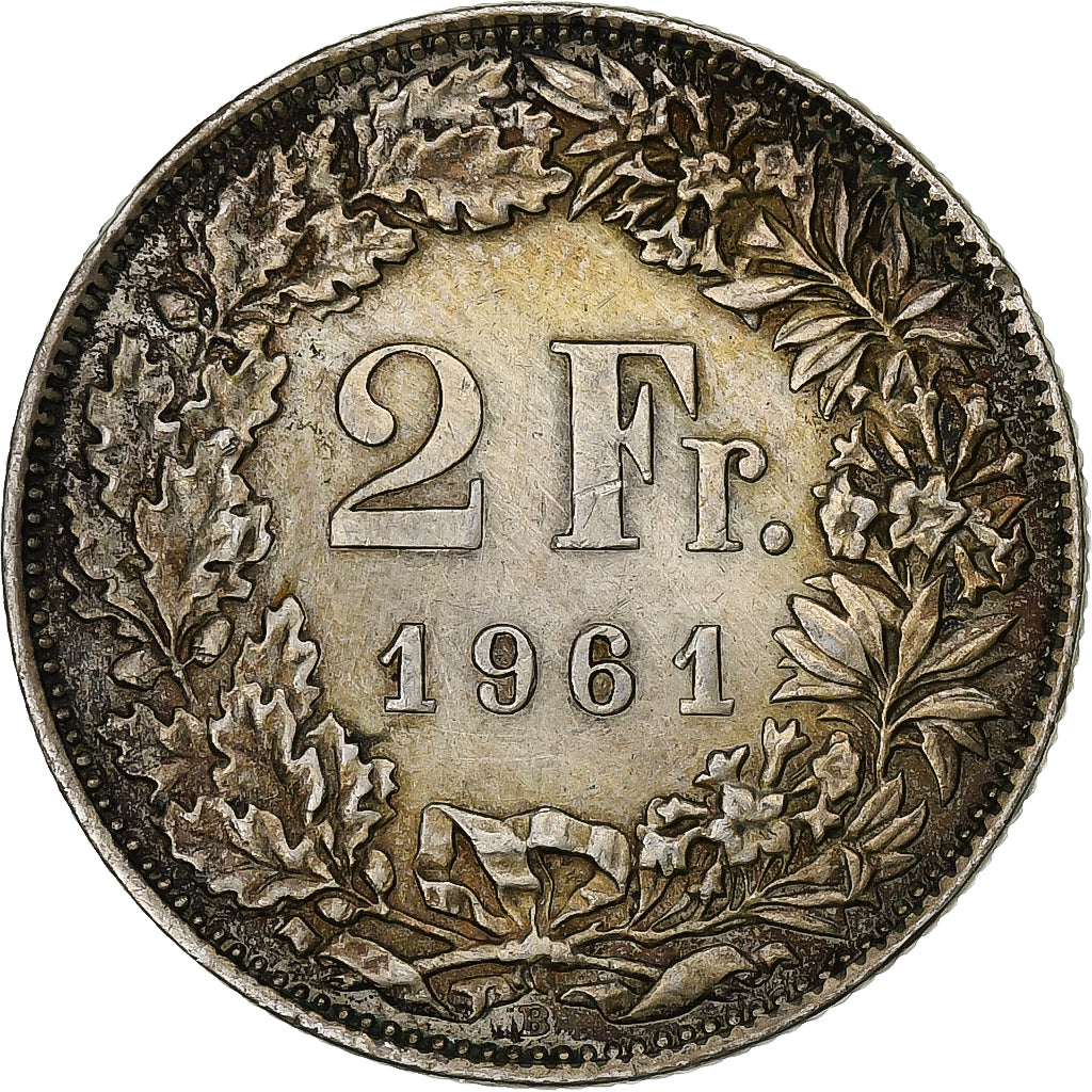 Switzerland, 2 Francs, 1961, Bern, Silver, AU(55-58), KM:21