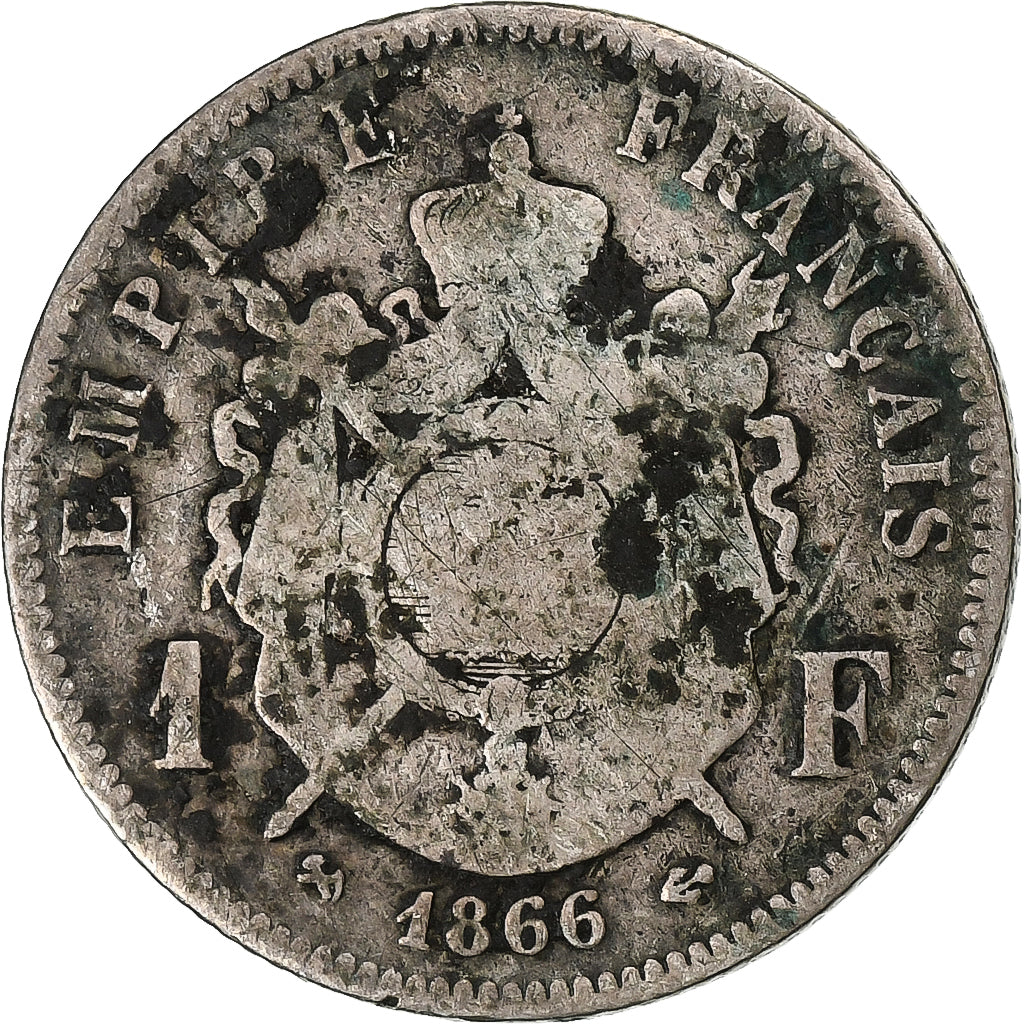 France, Napoleon III, Franc, Napoléon III, 1866, Bordeaux, Silver, F(12-15)