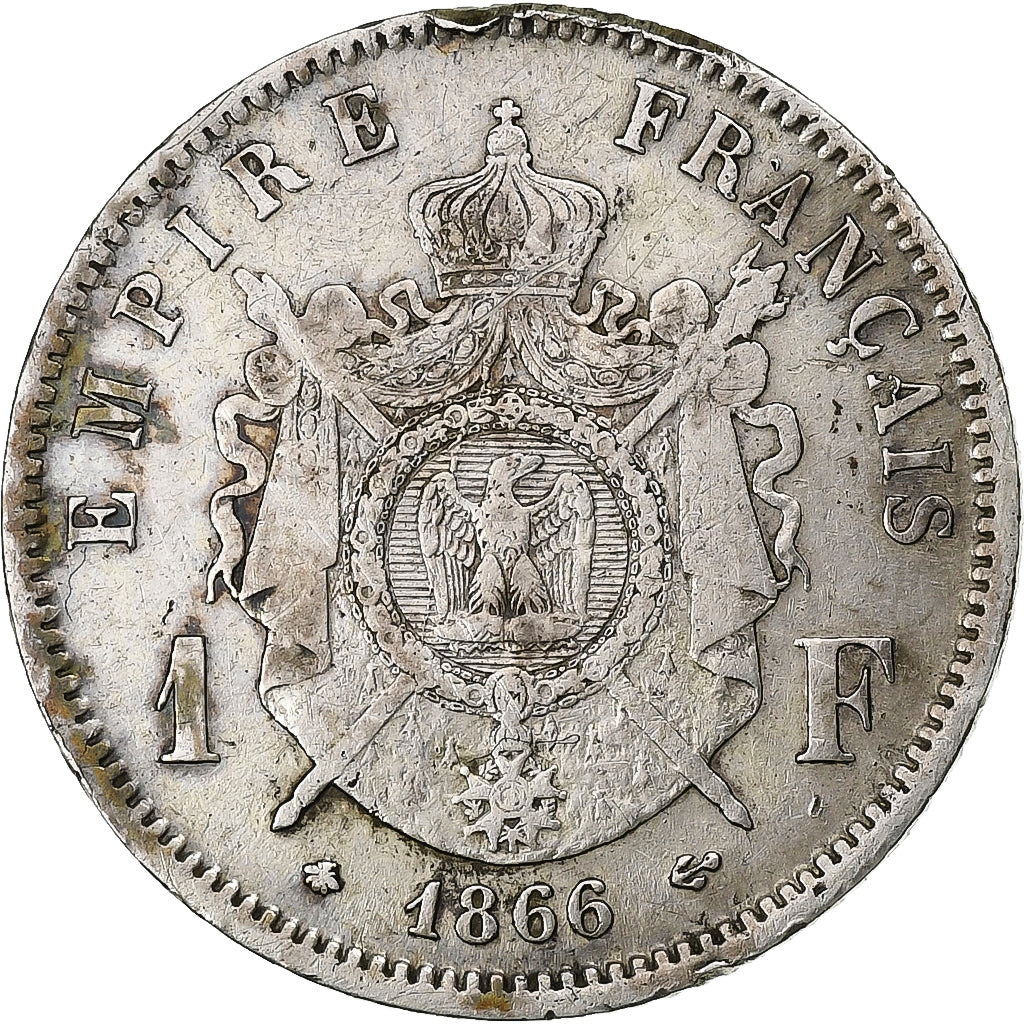 Francia, Napoleon III, Franc, 1866, Paris, Argento, MB, Gadoury:463, Le