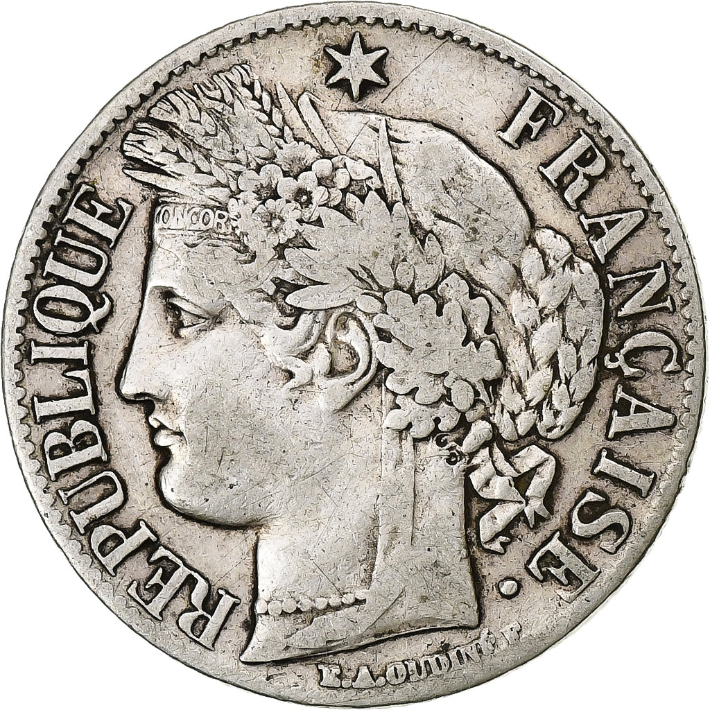 Francja, Franc, Cérès, 1871, Bordeaux, Srebro, EF(40-45), Gadoury:465, Le