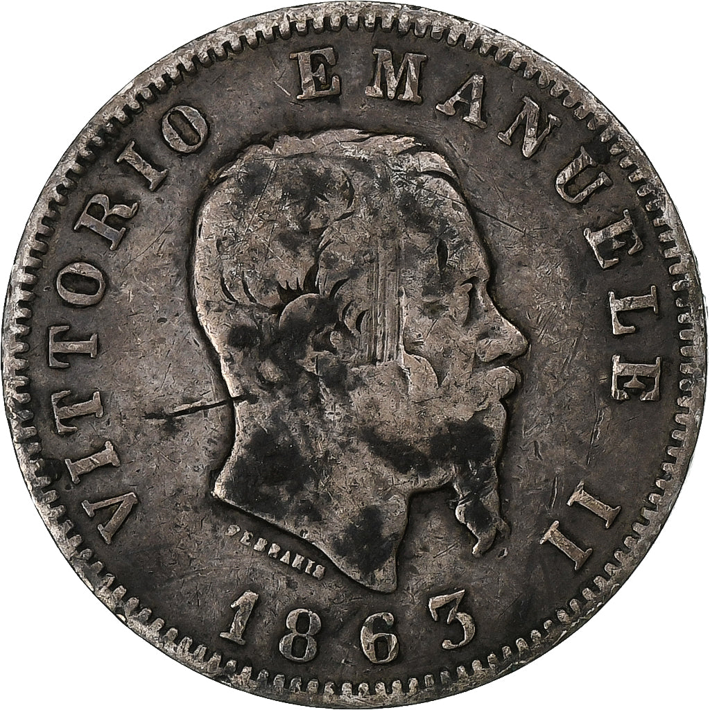 Italie, Vittorio Emanuele II, Lira, 1863, Milan, Argent, B+, KM:5a.1