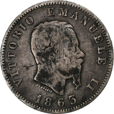 Italia, Vittorio Emanuele II, Lira, 1863, Milan, Plata, BC, KM:5a.1