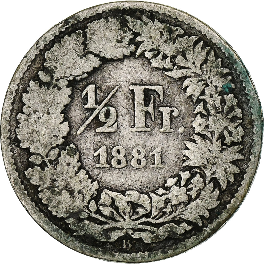 Switzerland, 1/2 Franc, 1881, Bern, Silver, VG(8-10), KM:23