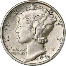 United States, Mercury Dime, 1942, Philadelphia, Silver, AU(55-58), KM:140