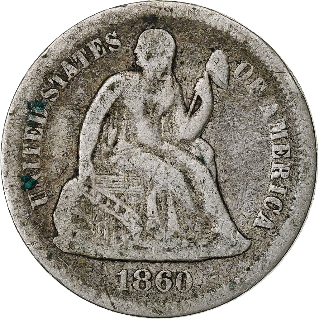 United States, Dime, Seated Liberty Dime, 1860, U.S. Mint, Silver, F(12-15)