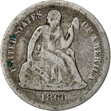 United States, Dime, Seated Liberty Dime, 1860, U.S. Mint, Silver, F(12-15)