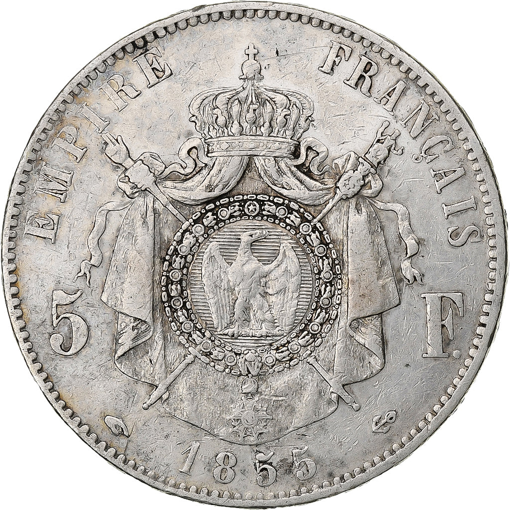 Francia, Napoleon III, 5 Francs, Napoléon III, 1855, Paris, Argento, MB+