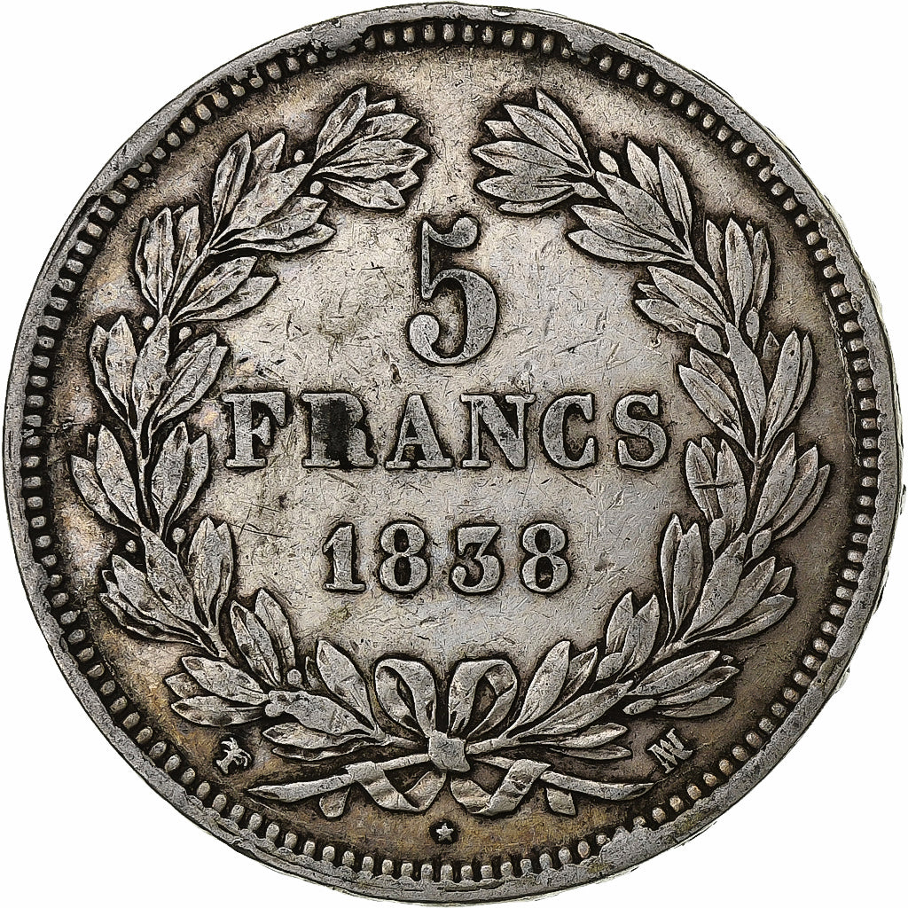 France, 5 Francs, Louis-Philippe, 1838, Marseille, Argent, TTB, Gadoury:678, Le