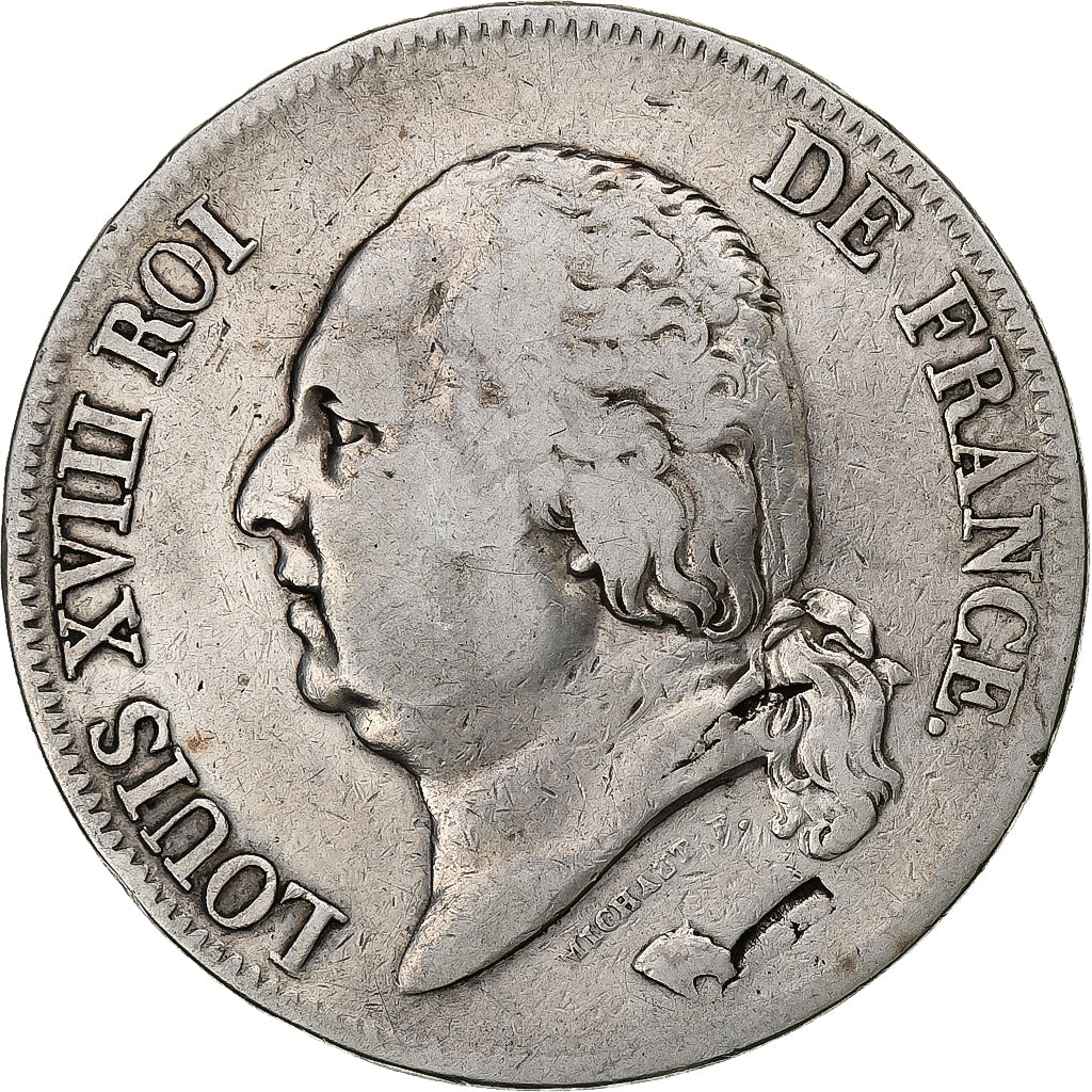 France, Louis XVIII, 5 Francs, Louis XVIII, 1824, Marseilles, Silver, VF(20-25)