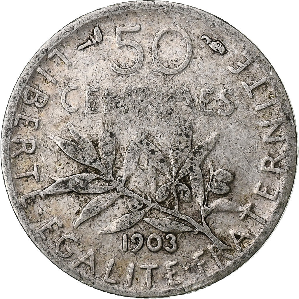 France, 50 Centimes, Semeuse, 1903, Paris, Silver, VF(20-25), Gadoury:420, Le