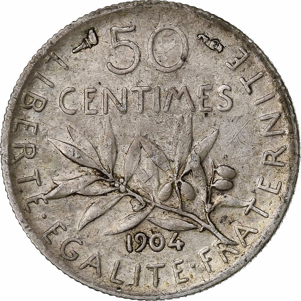 Francia, 50 Centimes, Semeuse, 1904, Paris, Argento, BB+, Gadoury:420, Le