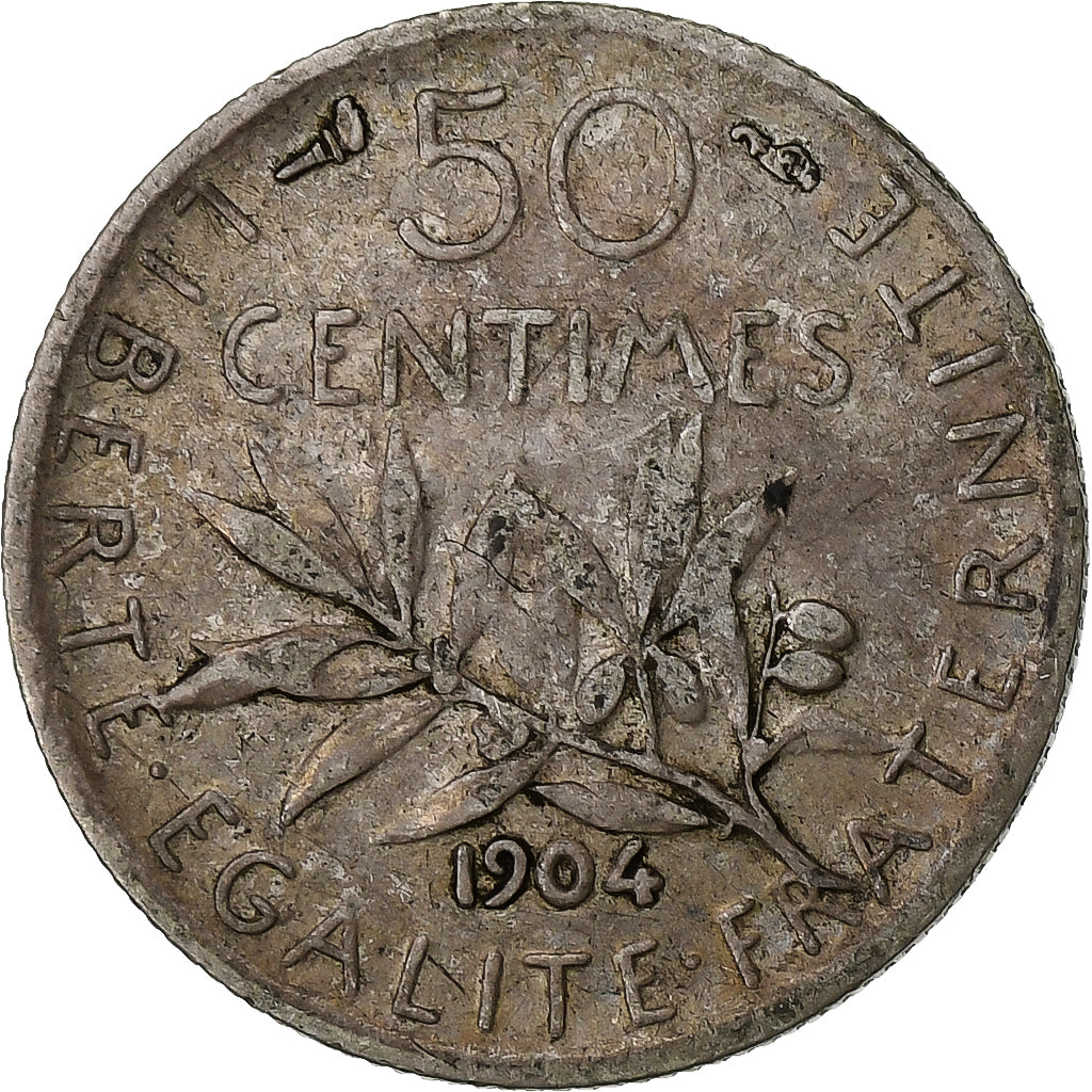 Francia, 50 Centimes, Semeuse, 1904, Paris, Argento, BB+, Gadoury:420, Le
