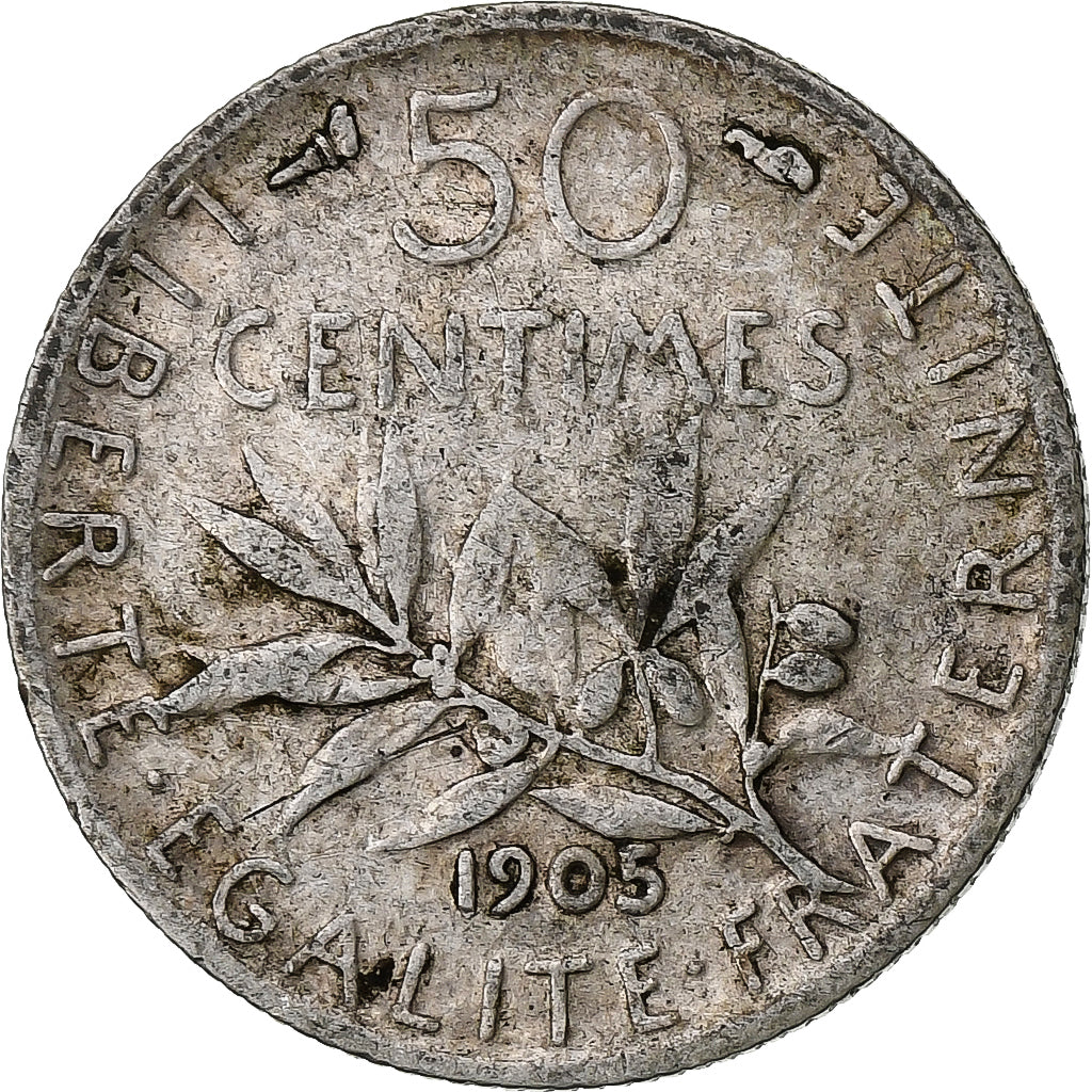 France, 50 Centimes, Semeuse, 1905, Paris, Silver, VF(30-35), Gadoury:420, Le