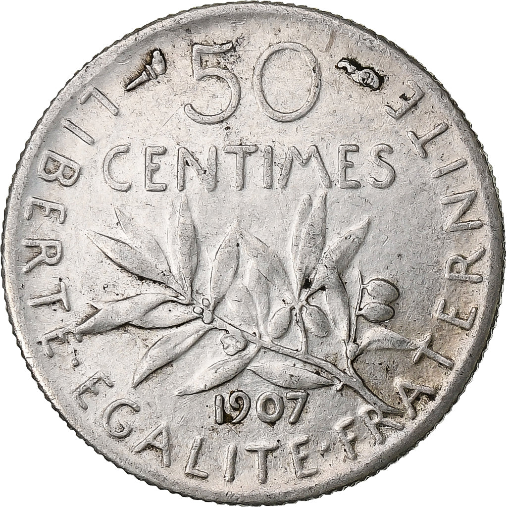 Francia, 50 Centimes, Semeuse, 1907, Paris, Plata, EBC, Gadoury:420, Le