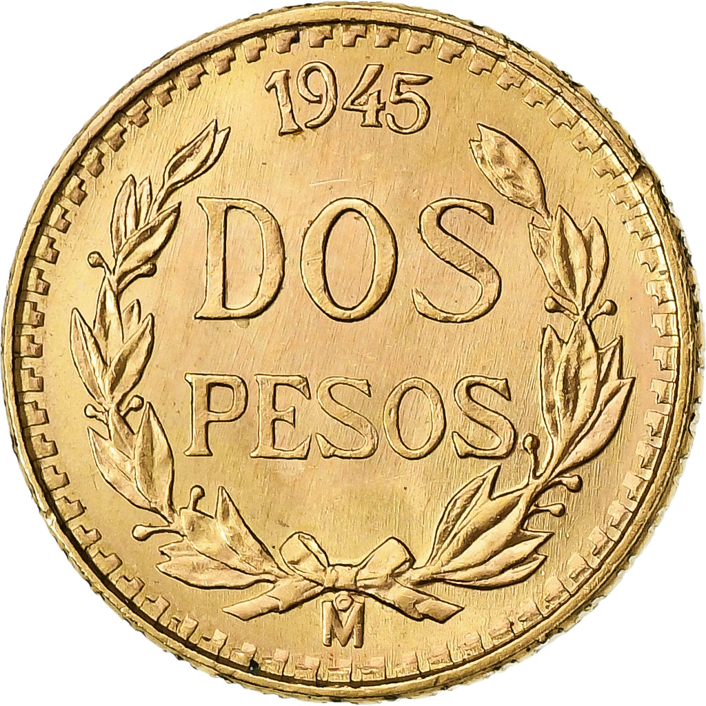 Messico, 2 Pesos, 1945, Mexico City, Oro, SPL, KM:461