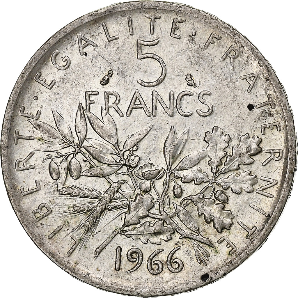 Francja, 5 Francs, Semeuse, 1966, Paris, Srebro, AU(55-58), Gadoury:770, Le