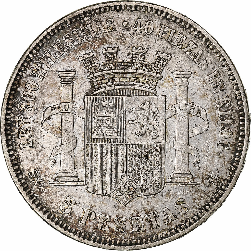 Spain, Provisional Government, 5 Pesetas, 1870, Madrid, Silver, EF(40-45)