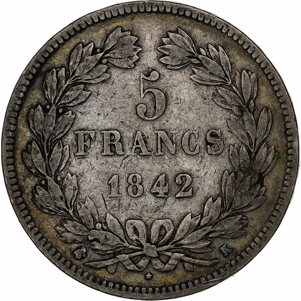 France, 5 Francs, Louis-Philippe, 1842, Bordeaux, Silver, VF(20-25)