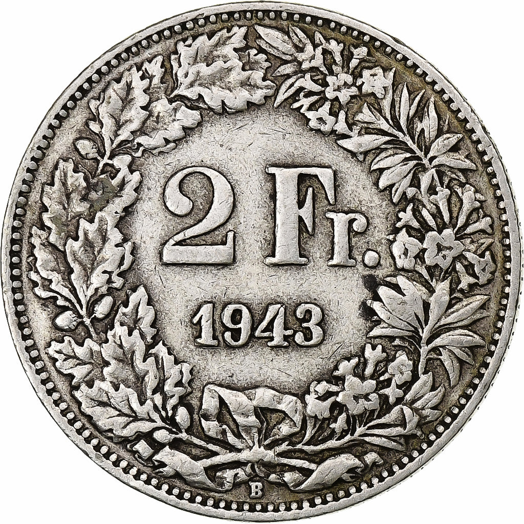 Schweiz, 2 Francs, 1943, Bern, Silber, SS, KM:21