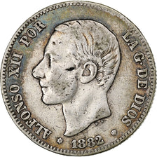 Spagna, Alfonso XII, 2 Pesetas, 1882, Madrid, Argento, MB+, KM:678.2