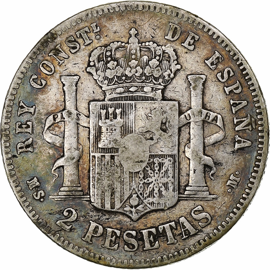 Spanien, Alfonso XII, 2 Pesetas, 1882, Madrid, Silber, S+, KM:678.2